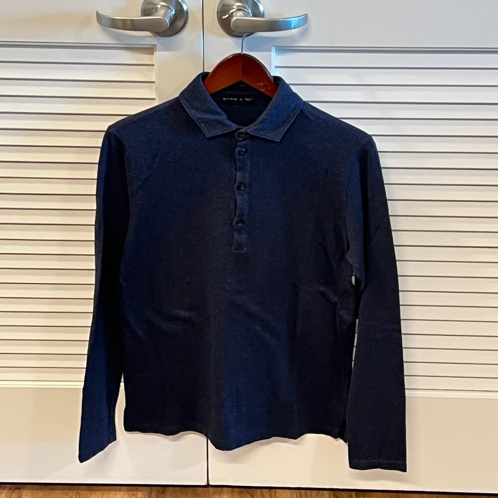 Etro Long Sleeve Herringbone Polo - Navy, Small